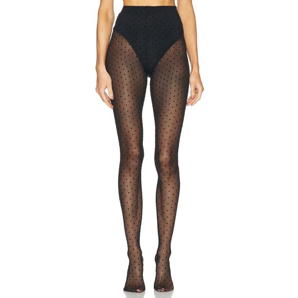 WARDROBE.NYC Polka Dot Tights in Black - Picture 1 of 2